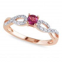 Diamond & Pink Tourmaline Fashion Ring Rose Sterling Silver (0.35ct)