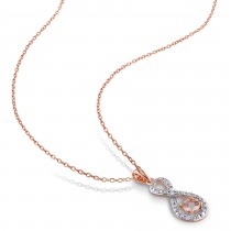 Diamond & Morganite Pendant Necklace Rose Sterling Silver (0.60ct)