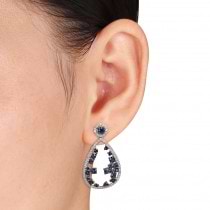 Blue Sapphire & Diamonds Dangling Earrings 14k White Gold (2.40ct)