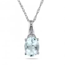 Diamond & Aquamarine Fashion Pendant Necklace 14k White Gold (1.00ct)