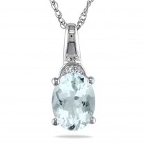 Diamond & Aquamarine Fashion Pendant Necklace 14k White Gold (1.00ct)