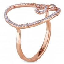 Diamond Accented Circle & Butterfly Fashion Ring 14k Rose Gold 0.49ct