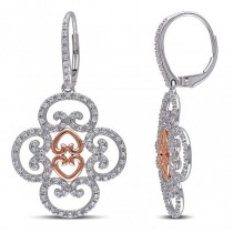 Floral Diamond Drop Earrings 14k Two Tone Rose Gold (0.75ct)