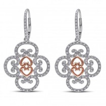 Floral Diamond Drop Earrings 14k Two Tone Rose Gold (0.75ct)