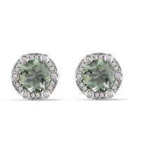 Diamond Accented Green Amethyst Stud Earrings in 14k White Gold 3.90ct