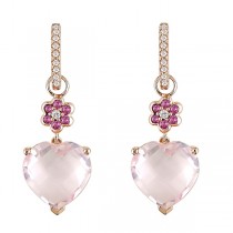 Diamond Rose Quartz & Pink Sapphire Earrings 14k Rose Gold 11.33ct