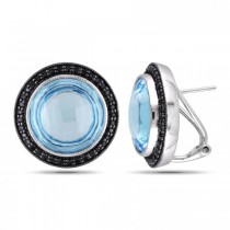Black Diamond & Blue Topaz Circle Earrings 14k White Gold (24.61ct)