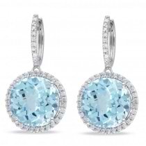Diamond Accented Blue Topaz Drop Sky Earrings 14k White Gold (15.00ct)