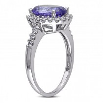 Diamond Halo Tanzanite Fashion Ring in 14k White Gold (2.92ct)