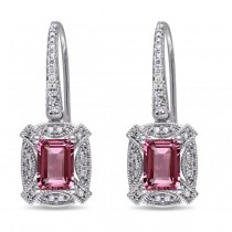 Diamond Accented Pink Tourmaline Drop Earrings 14k White Gold (2.37ct)