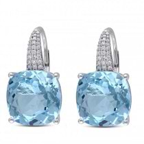 Diamond Sky Blue Topaz LeverBack Drop Earrings 14k White Gold 23.51ct