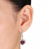 Diamond & Rhodolite Garnet Dangle Earrings in 14k White Gold (4.38ct)