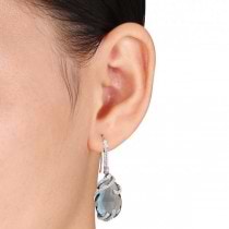 Diamond & Pear London Blue Topaz Earrings in 14k White Gold (15.27ct)