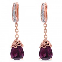 Diamond & Rhodolite Garnet Ear Pin Earrings in 14k Rose Gold (9.76ct)