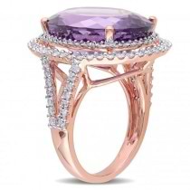 Diamond Accented Amethyst Fashion Ring in 14k Rose Gold (20.28ct)