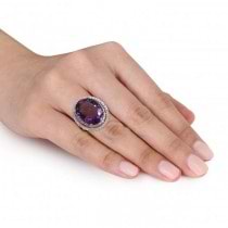 Diamond Accented Amethyst Fashion Ring in 14k Rose Gold (20.28ct)