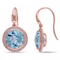 Diamond & Sky Blue Topaz Circle Earrings in 14k Rose Gold (14.78ct)