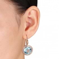 Diamond & Sky Blue Topaz Circle Earrings in 14k Rose Gold (14.78ct)