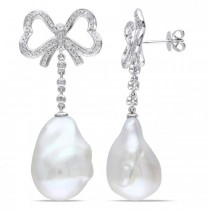 Freshwater Baroque Pearl Drop Earrings 14k W Gold (13-13.5mm 0.50ct)