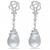 Freshwater Baroque Pearl Flower Earrings 14k W Gold (14.5-15mm 0.50ct)