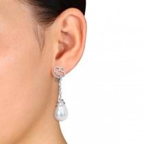 Freshwater Baroque Pearl Flower Earrings 14k W Gold (14.5-15mm 0.50ct)
