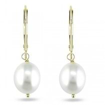 Freshwater Rice Pearl Leverback Earrings 14k Yellow Gold 8-9mm