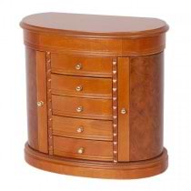 Wooden Jewelry Box, Burlwood Walnut Finish. Dresser Top Jewel Chest