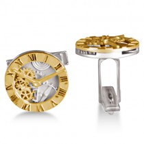 Clock Design Cufflinks 14k Yellow Gold & Sterling Silver