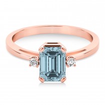 Aquamarine Emerald Cut Three-Stone Ring 14k Rose Gold (1.04ct)