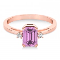 Pink Sapphire Emerald Cut Three-Stone Ring 14k Rose Gold (1.04ct)