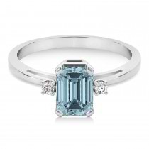 Aquamarine Emerald Cut Three-Stone Ring 14k White Gold (1.04ct)