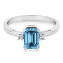 Blue Topaz Emerald Cut Three-Stone Ring 14k White Gold (1.04ct)