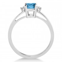 Blue Topaz Emerald Cut Three-Stone Ring 14k White Gold (1.04ct)