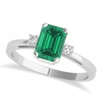 Emerald Emerald Cut Three-Stone Ring 14k White Gold (1.04ct)