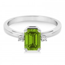 Peridot Emerald Cut Three-Stone Ring 14k White Gold (1.04ct)
