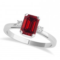 Ruby Emerald Cut Three-Stone Ring 14k White Gold (1.04ct)