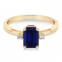 Blue Sapphire Emerald Cut Three-Stone Ring 14k Yellow Gold (1.04ct)