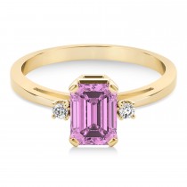 Pink Sapphire Emerald Cut Three-Stone Ring 14k Yellow Gold (1.04ct)