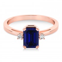 Blue Sapphire Emerald Cut Three-Stone Ring 18k Rose Gold (1.04ct)