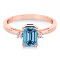 Blue Topaz Emerald Cut Three-Stone Ring 18k Rose Gold (1.04ct)