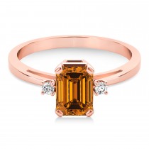 Citrine Emerald Cut Three-Stone Ring 18k Rose Gold (1.04ct)