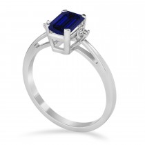Blue Sapphire Emerald Cut Three-Stone Ring 18k White Gold (1.04ct)