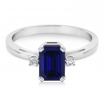 Blue Sapphire Emerald Cut Three-Stone Ring 18k White Gold (1.04ct)