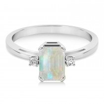 Opal Emerald Cut Three-Stone Ring 18k White Gold (1.04ct)