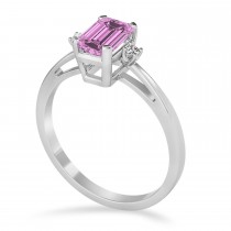 Pink Sapphire Emerald Cut Three-Stone Ring 18k White Gold (1.04ct)
