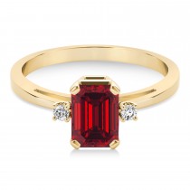 Ruby Emerald Cut Three-Stone Ring 18k Yellow Gold (1.04ct)
