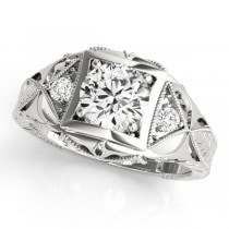 Vintage Victorian Diamond Engagement Ring 14k White Gold (0.57ct)