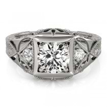Vintage Victorian Diamond Engagement Ring 14k White Gold (0.57ct)
