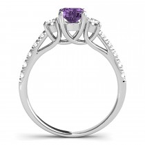 Oval Cut Amethyst & Diamond Engagement Ring 14k White Gold (1.40ct)