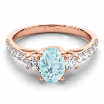 Oval Cut Aquamarine & Diamond Engagement Ring 14k Rose Gold (1.40ct)